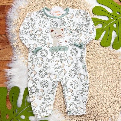 Macacão Malha Trape Zape - Meu Sol é a Mamãe - Verde e Off White